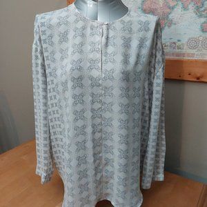 Harve Bernard Geometric Pattern L/S Blouse Cream Tan/Black Women's small